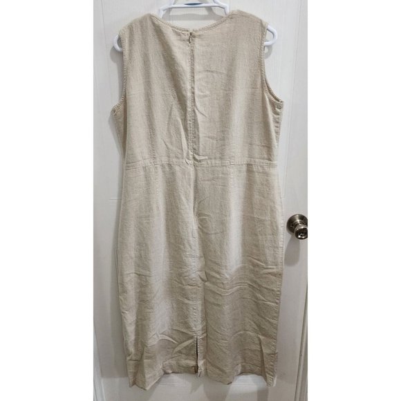 LL BEAN Women's Sleeveless V Neck Midi Dress Linen Blend Beige Minimalist Sz 18 - Picture 8 of 10